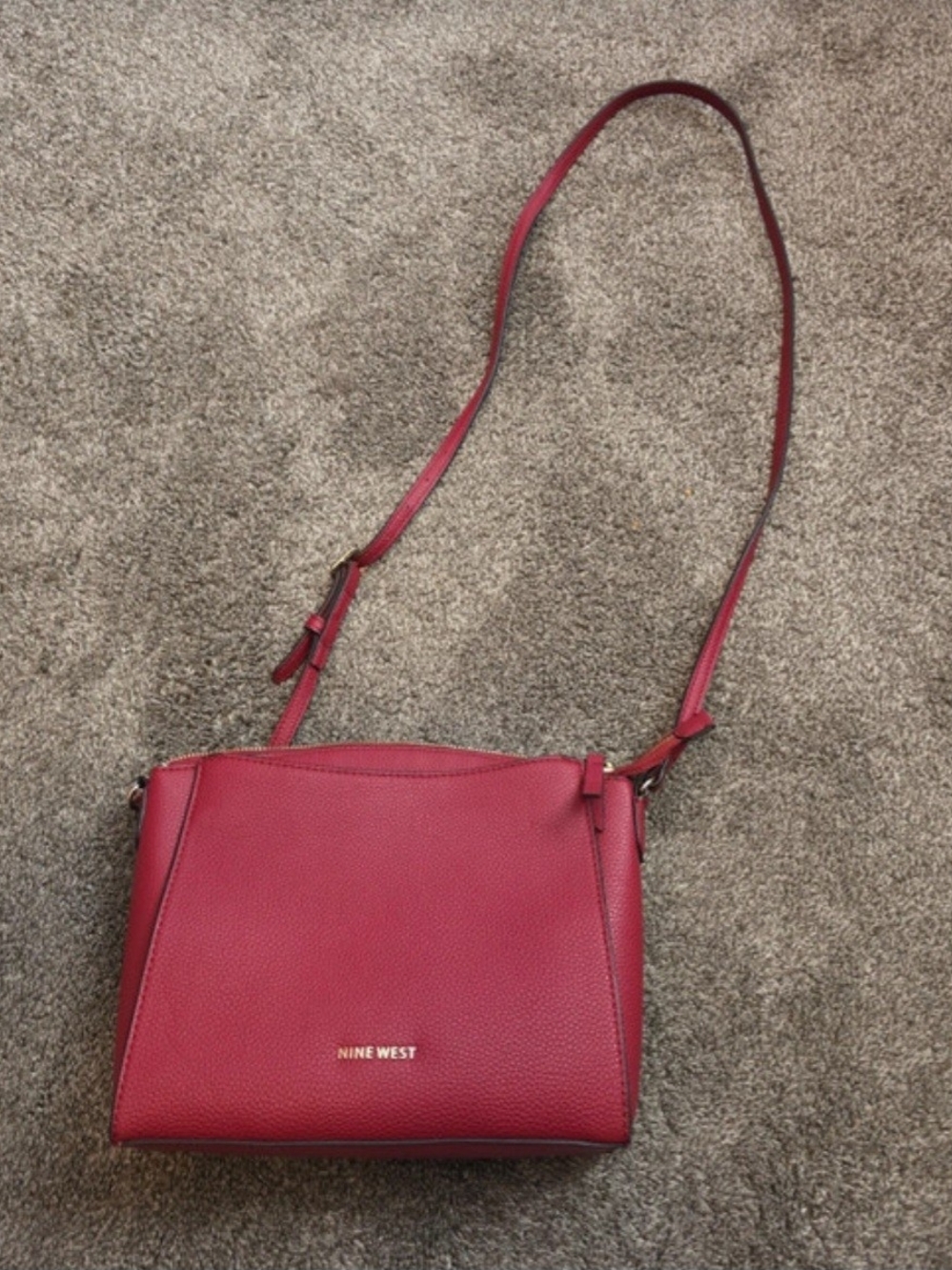 Nine West Red Pebble-Textured Crossbody Bag with Adjustable Strap